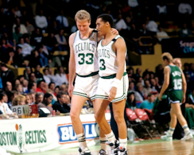 Boston Celtics Larry Bird and Dennis Johnson 1990